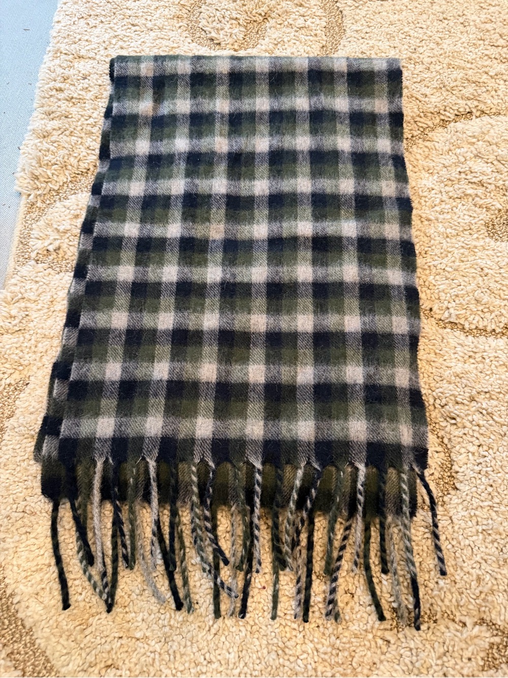 Jack Spade Wool Blend Plaid Rectangle Scarf with Fringe size 76”X 11.5